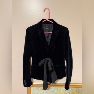 Ann Taylor Black Velvet Tie Front Blazer